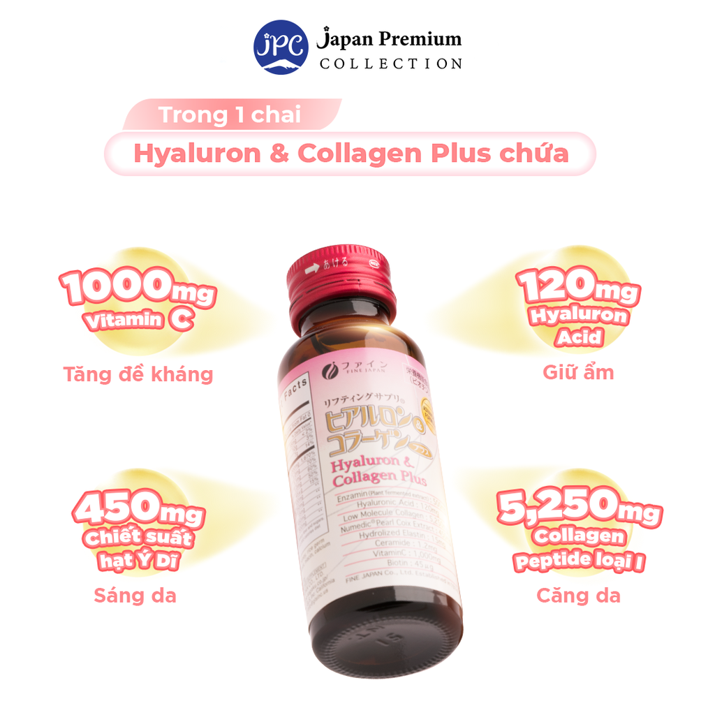 Fine Japan Hyaluron & Collagen Plus Drink - Collagen Nhật Bản Đẹp Da - Trắng Da (50ml x 10 chai)