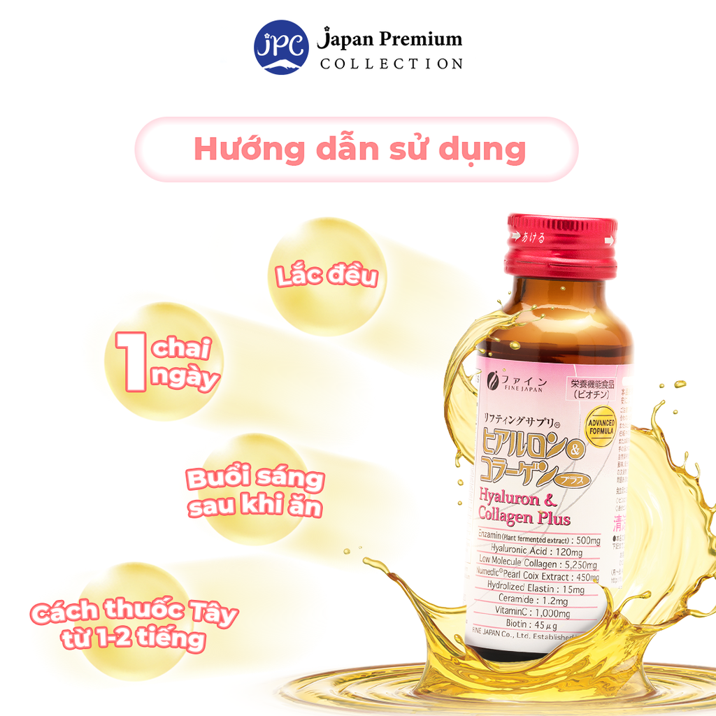 Fine Japan Hyaluron & Collagen Plus Drink - Collagen Nhật Bản Đẹp Da - Trắng Da (50ml x 10 chai)