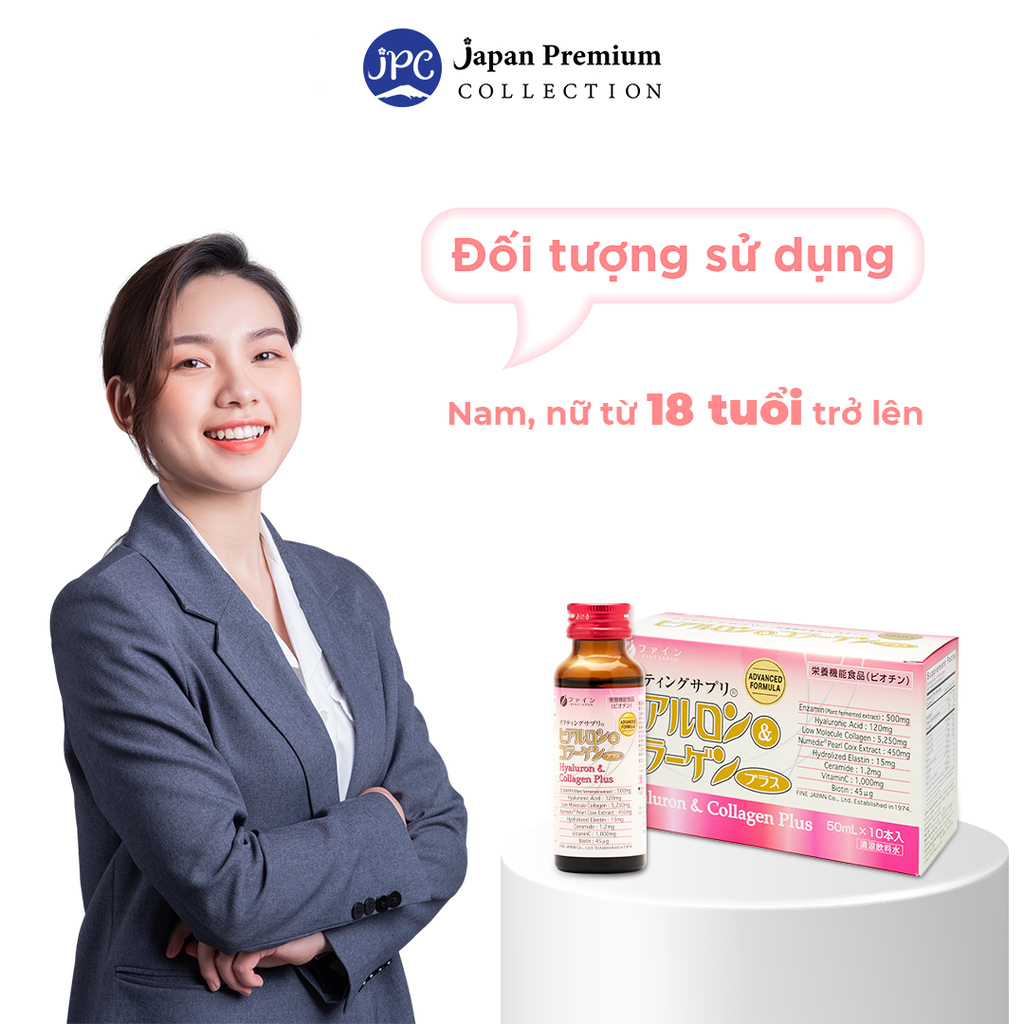 Fine Japan Hyaluron & Collagen Plus Drink - Collagen Nhật Bản Đẹp Da - Trắng Da (50ml x 10 chai)