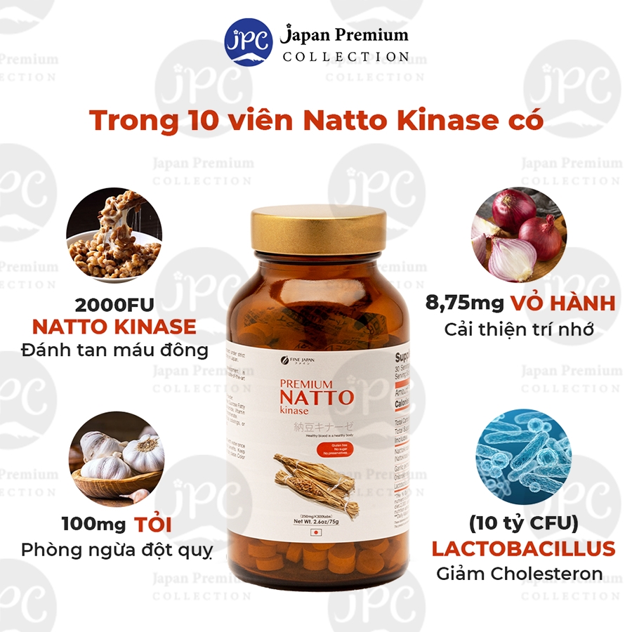 Combo 3 Natto Hỗ Trợ Giảm Cholesterol, Giảm Huyết Khối - Fine Japan Natto Kinase 2000FU 300 Viên