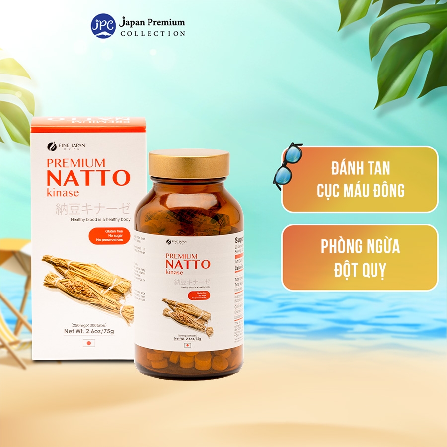 Viên uống Hỗ trợ phòng ngừa nguy cơ Đột Quỵ Natto Kinase Nhật Bản (Hoạt huyết dưỡng não) - Fine Japan (Hộp 300 Viên)