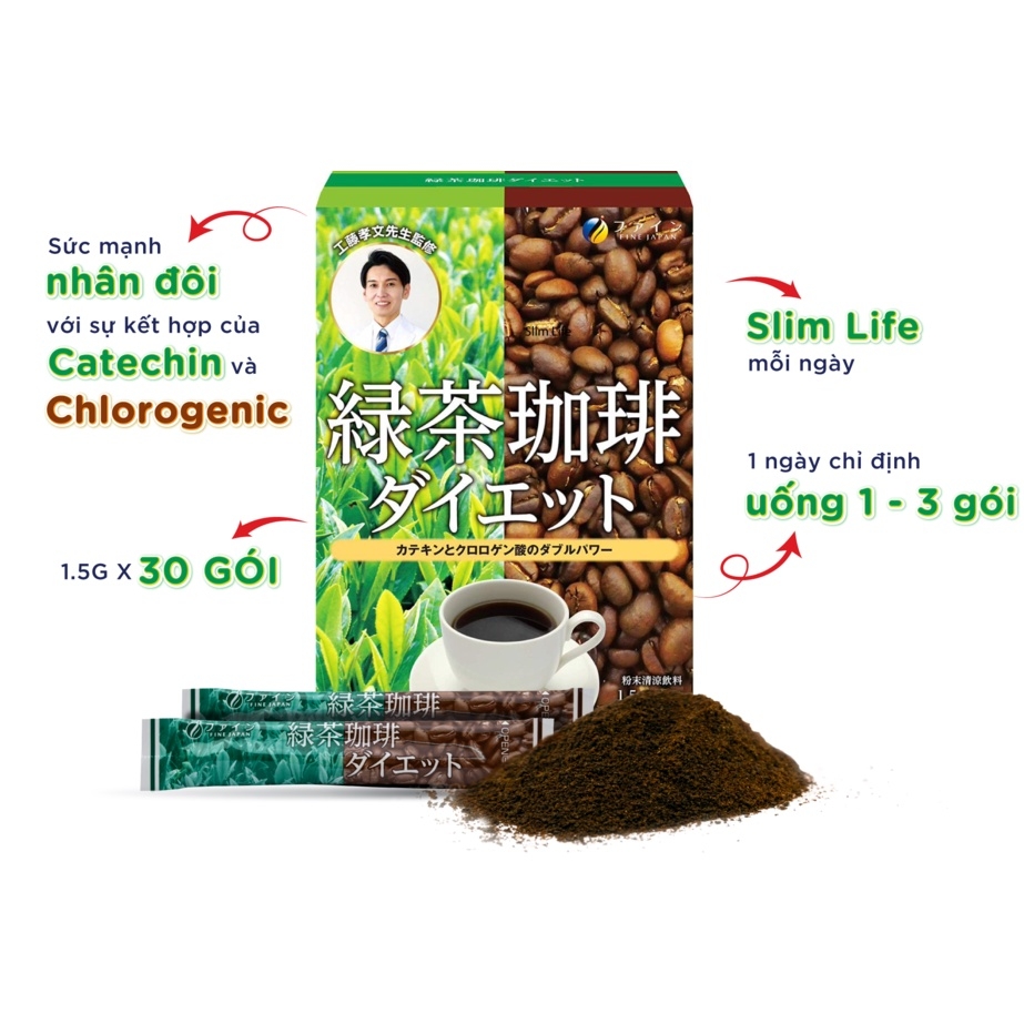 Trà cà phê Green tea & Diet coffee - đẩy nhanh quá trình đốt cháy mỡ thừa & hỗ trợ giảm cân FINE JAPAN (30 gói)