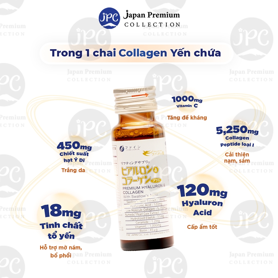 Combo 3 Nước uống Collagen Yến Fine Japan H&C Premium with Swallow's Bird Nest (Hộp 10 chai x 50ml)