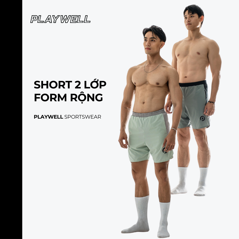 Quần Short Thể Thao Nam Playwell 7 inch phối màu độc đáo PW11231