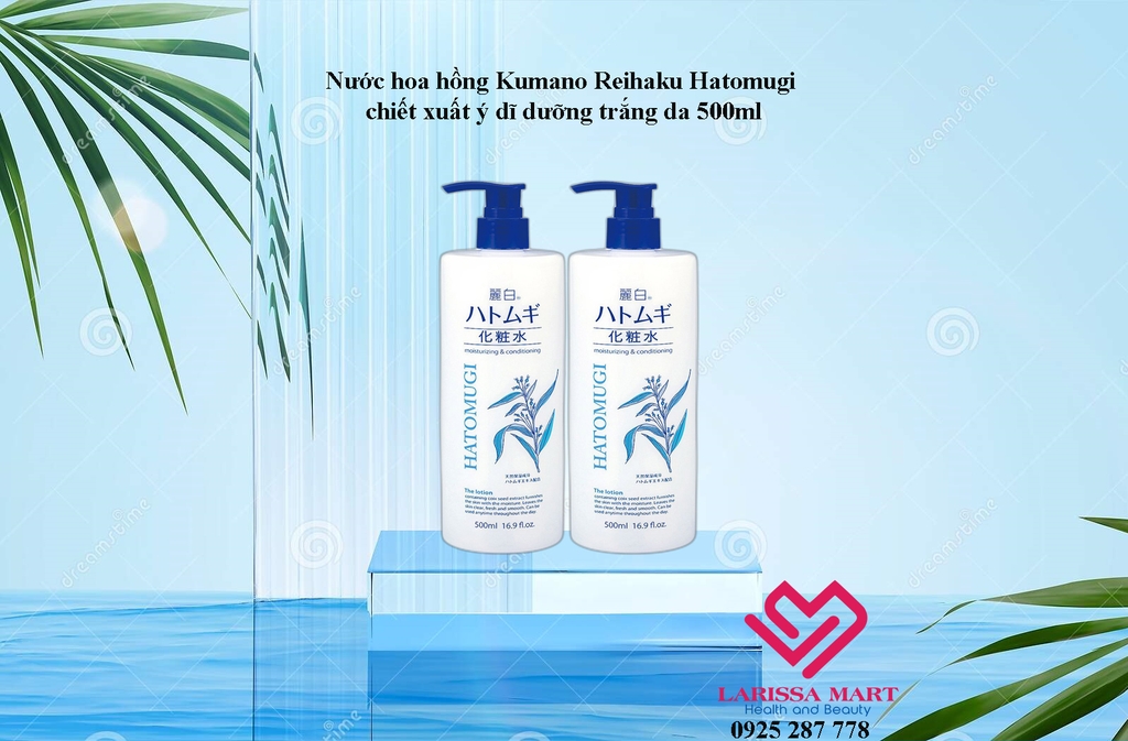 Nước hoa hồng Kumano Reihaku Hatomugi chiết xuất ý dĩ dưỡng trắng da 500ml