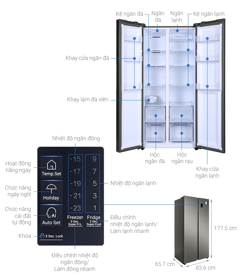 Tủ lạnh Aqua Inverter 480L AQR S480XA (BL)