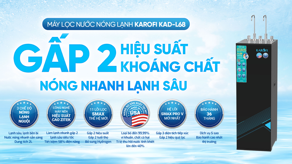 Máy lọc nước Karofi nóng lạnh nguội KAD L68