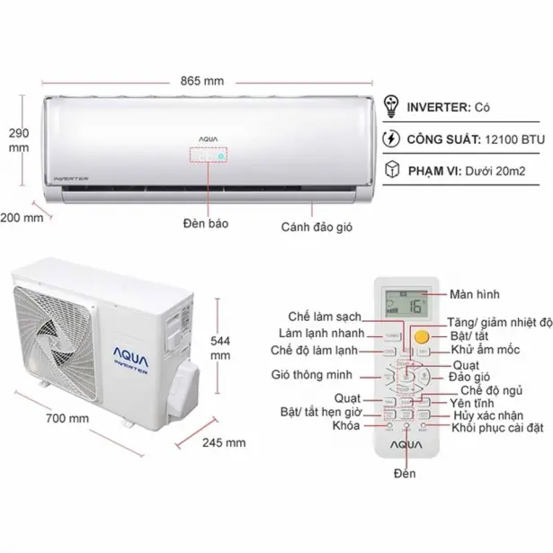 Điều Hòa Aqua 1 chiều Inverter 12.000 BTU AQA KCRV 13TH