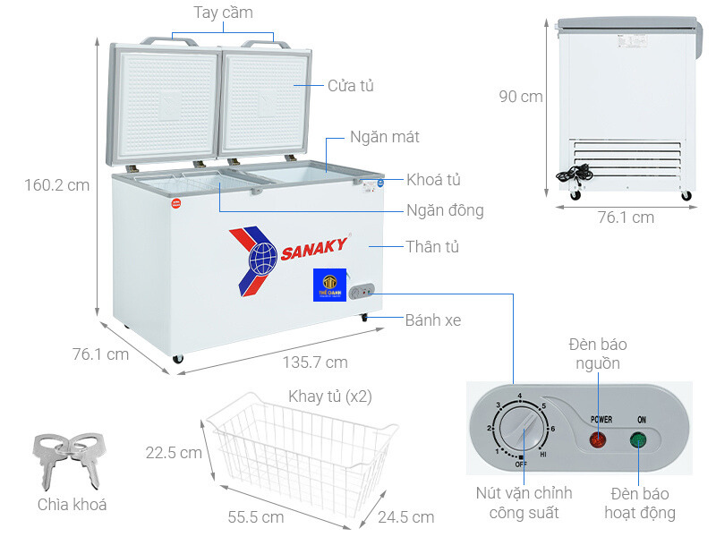 Tủ đông Sanaky 2 Ngăn Đông Mát 365 lít VH-5699W1