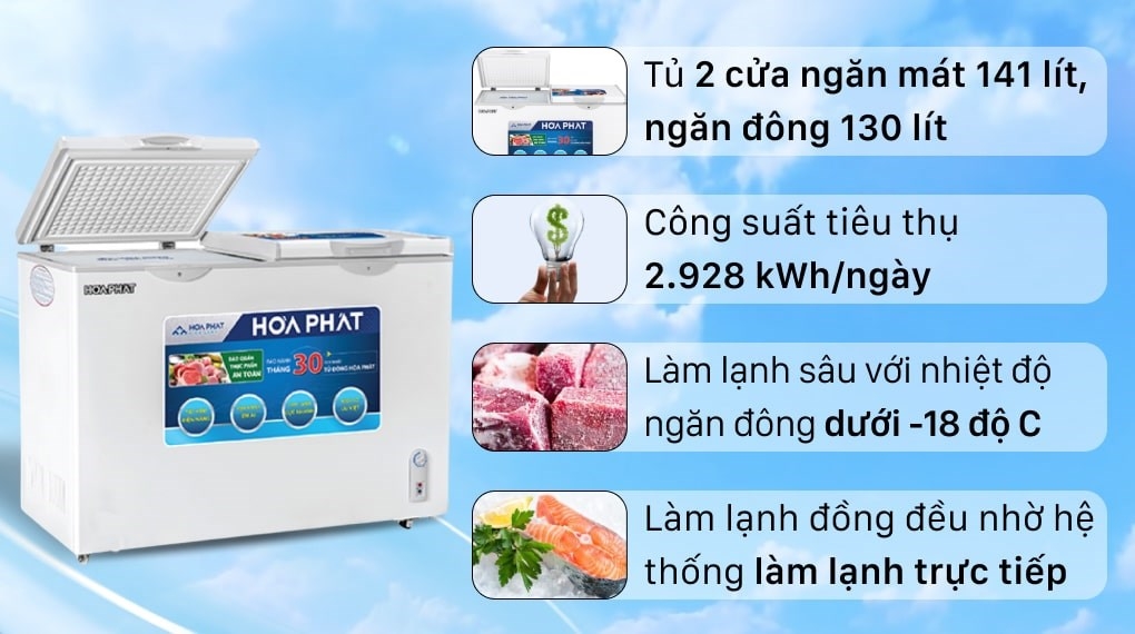 Tủ đông Hòa Phát 2 Ngăn Đông Mát 271 lít HCF 656S2Đ2