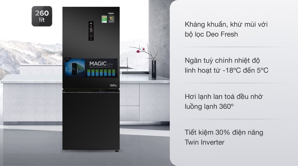 Tủ lạnh Aqua Inverter 260 lít AQR I298EB BS