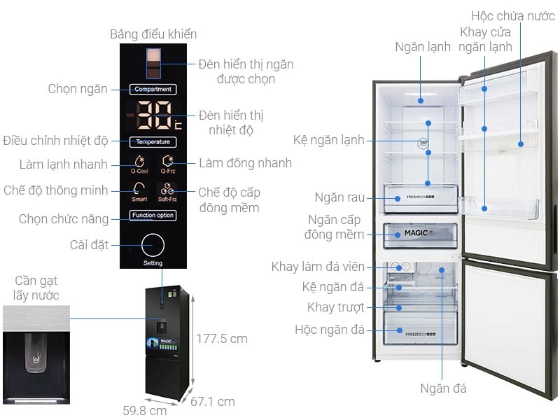 Tủ lạnh Aqua Inverter 320 lít AQR IW378EB BS