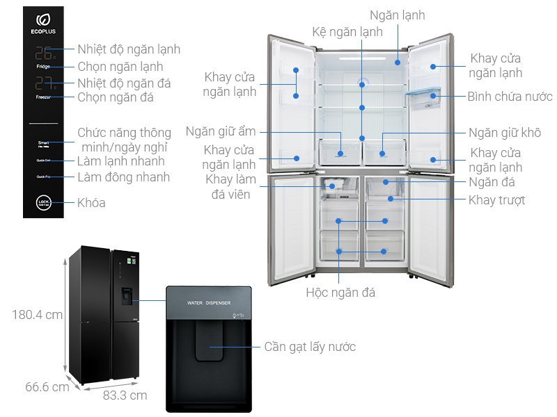 Tủ lạnh Aqua Inverter 456 lít Multi Door AQR IGW525EM GB