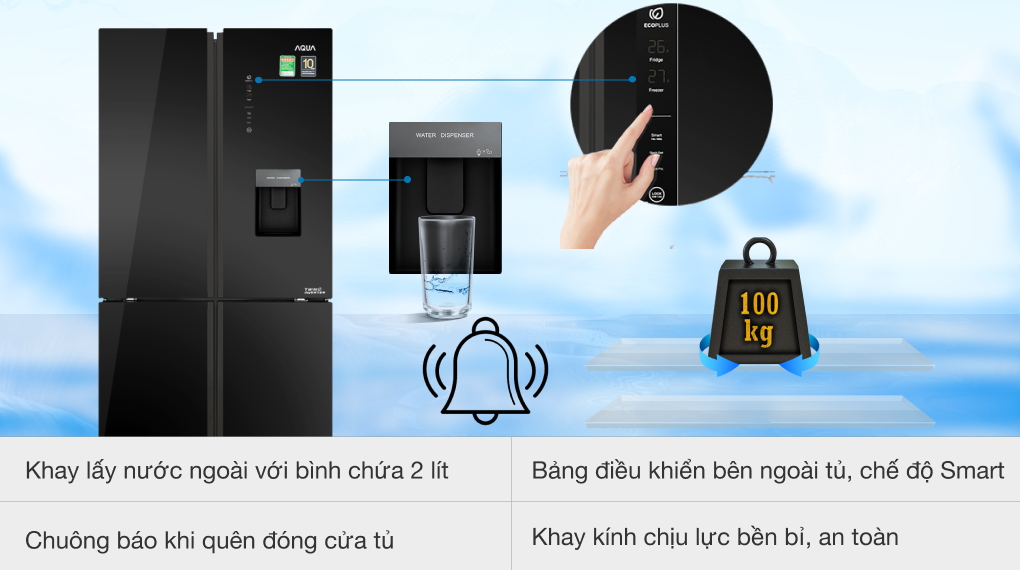 Tủ lạnh Aqua Inverter 456 lít Multi Door AQR IGW525EM GB