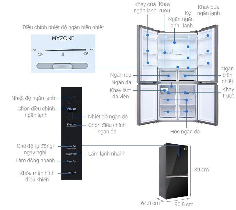 Tủ lạnh Aqua Inverter 549 lít Multi Door AQR IG636 FM(GB)