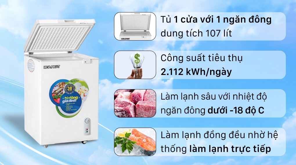 Tủ đông Hòa Phát 1 Ngăn Đông 107 lít HCF 106S1Đ