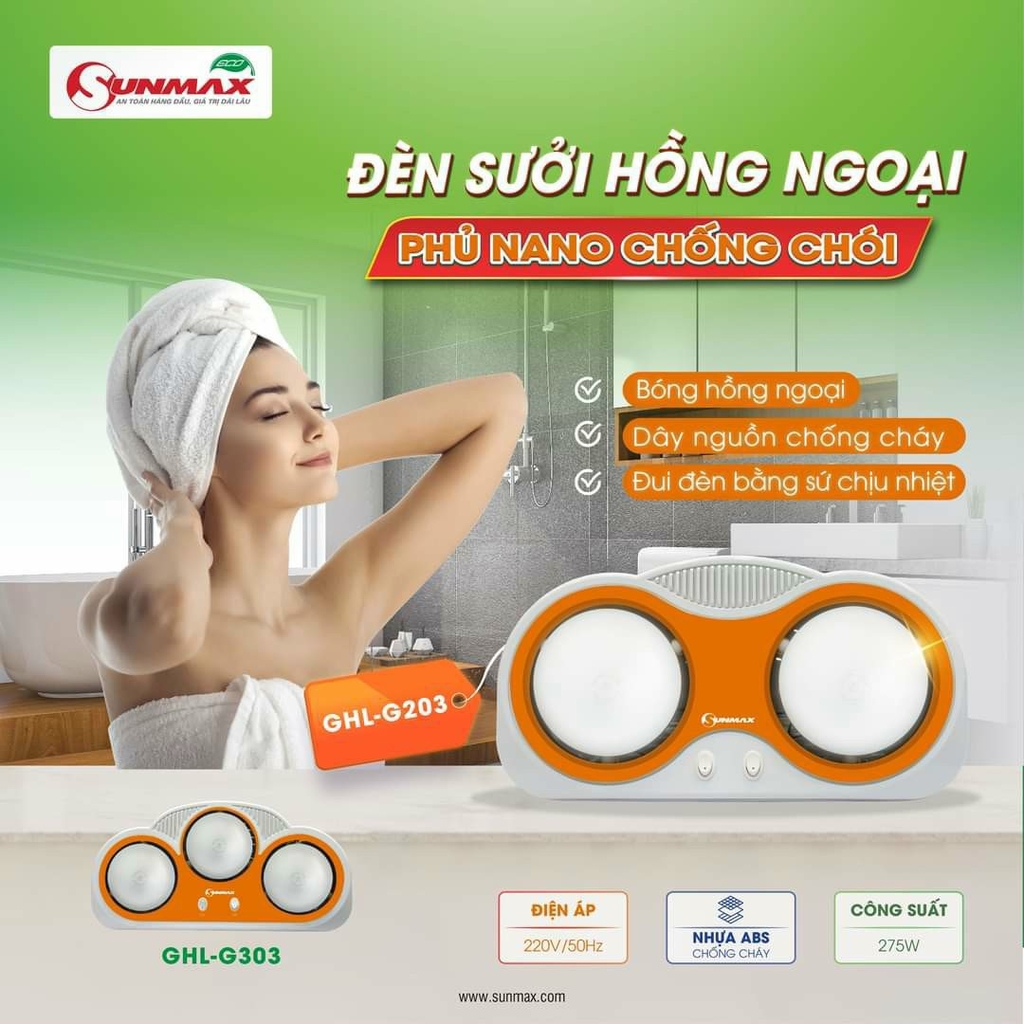 Đèn sưởi nhà tắm 2 bóng Sunmax GHL G203 550W