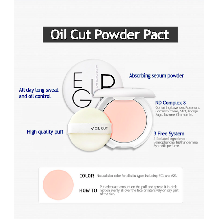Phấn phủ Eglips Oil Cut Power Pact kiềm dầu dạng nén (hộp màu trắng) - 9g