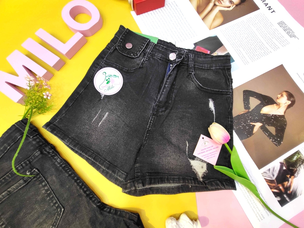 Quần short chất Jean co giãn kiểu lưng cao  (Myk Jeans)