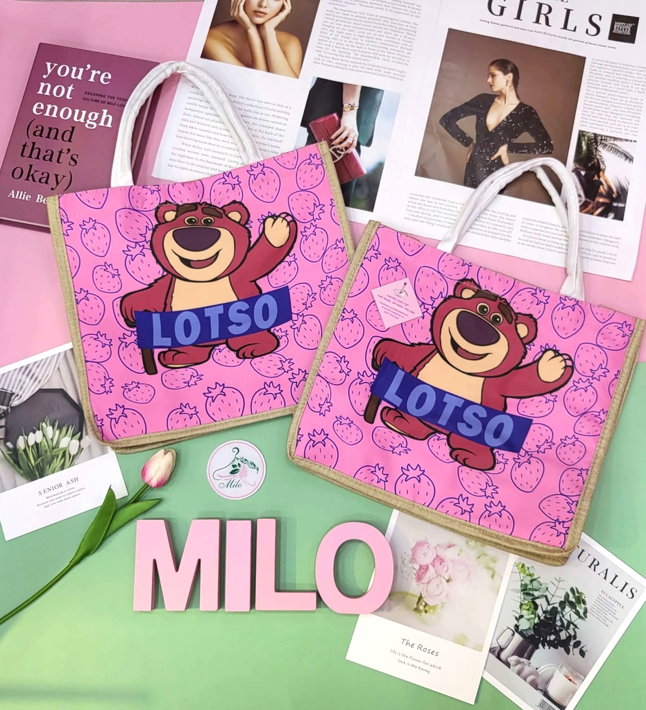 Túi cói gấu dâu Lotso cute size to