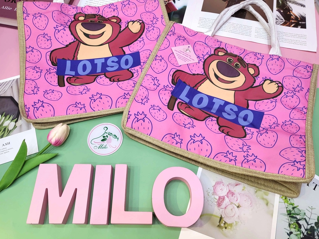 Túi cói gấu dâu Lotso cute size to