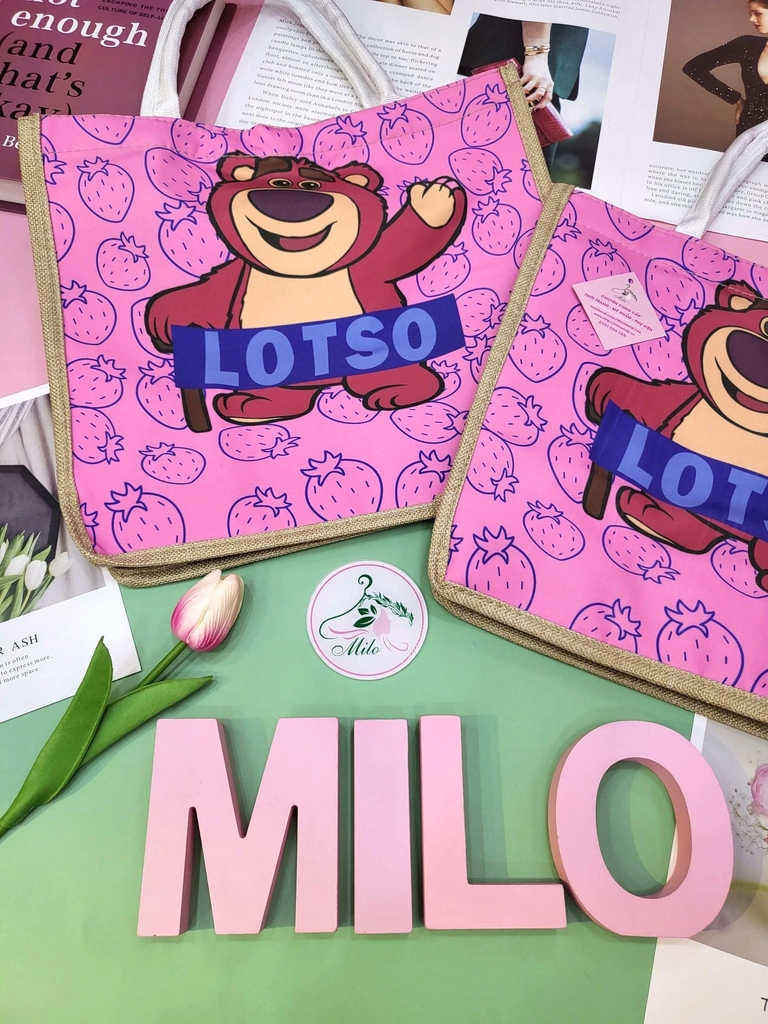 Túi cói gấu dâu Lotso cute size to
