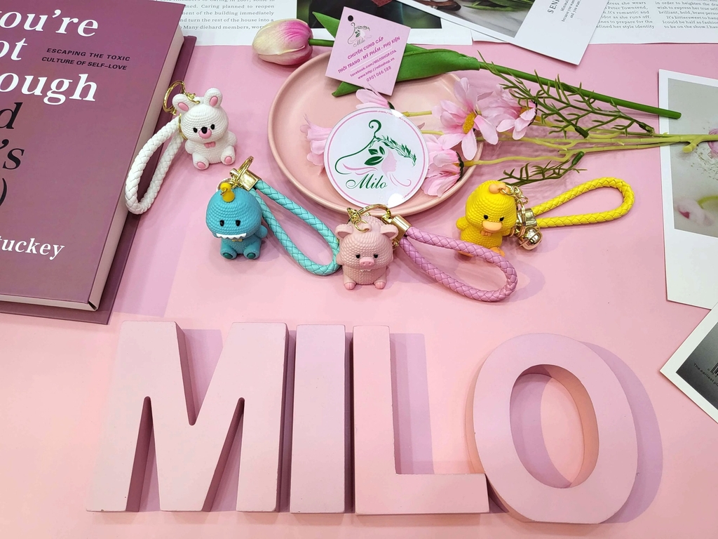 Móc khóa hình thú cute kiểu đan len (khủng long, heo, thỏ, vịt)