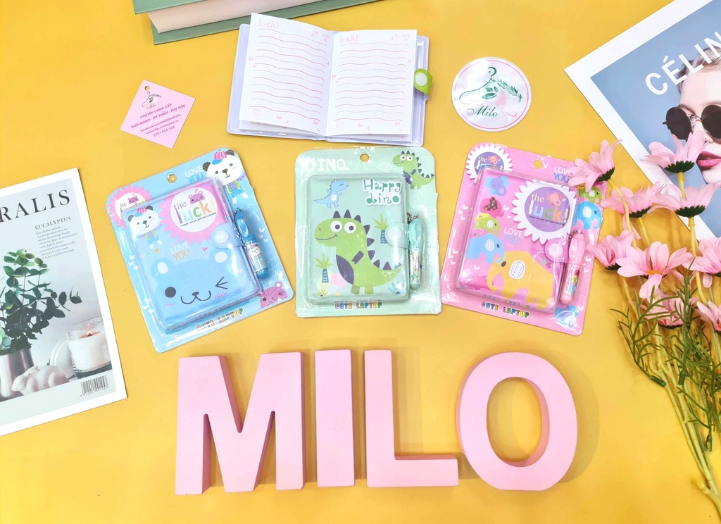 Sổ tay hoạt hình cute nhiều màu kèm bút móc khóa - Cute laptop