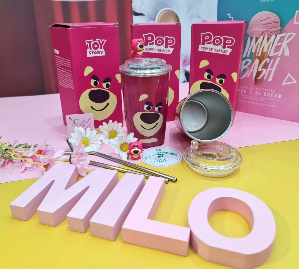Ly giữ nhiệt gấu dâu Lotso full charm gấu - Pop Coffee Tumbler 450ml