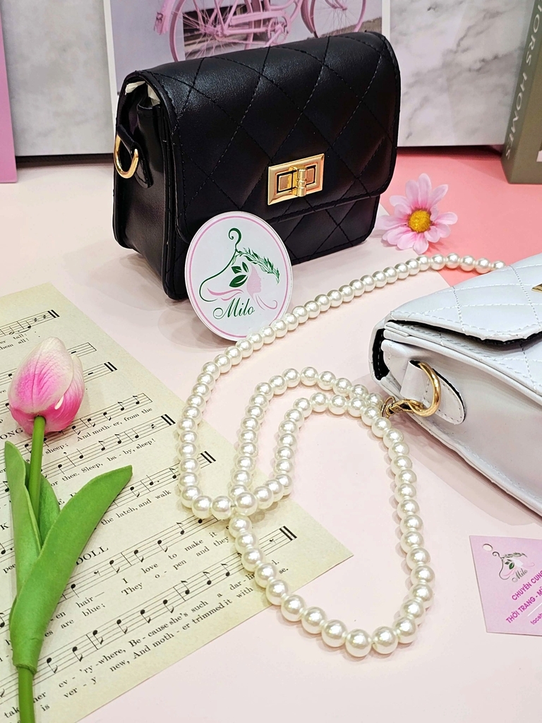 Túi xách thời trang quai ngọc trai cao cấp (đen+ trắng)