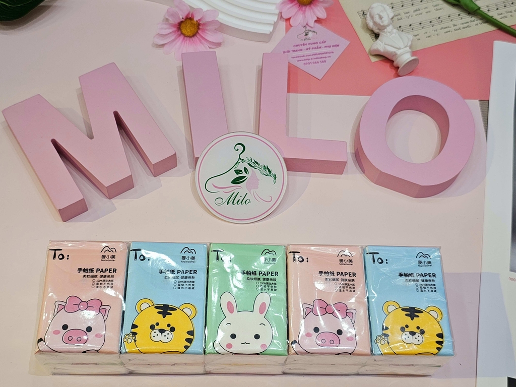Khăn giấy khô mini hoạt hình cute - set 10 gói