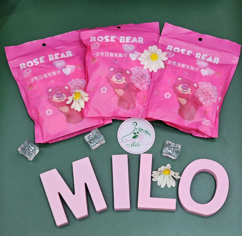 Khăn nén tẩy trang gấu dâu Lotso - Rose Bear (túi 20 viên)
