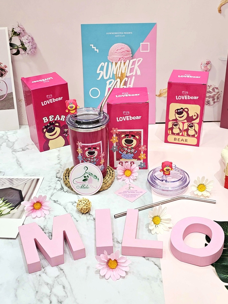 Ly giữ nhiệt gấu dâu Lotso 450ml - Love Bear (mẫu mới)