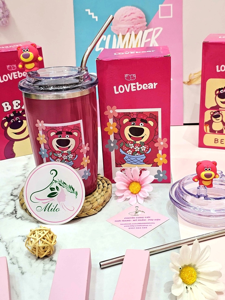 Ly giữ nhiệt gấu dâu Lotso 450ml - Love Bear (mẫu mới)