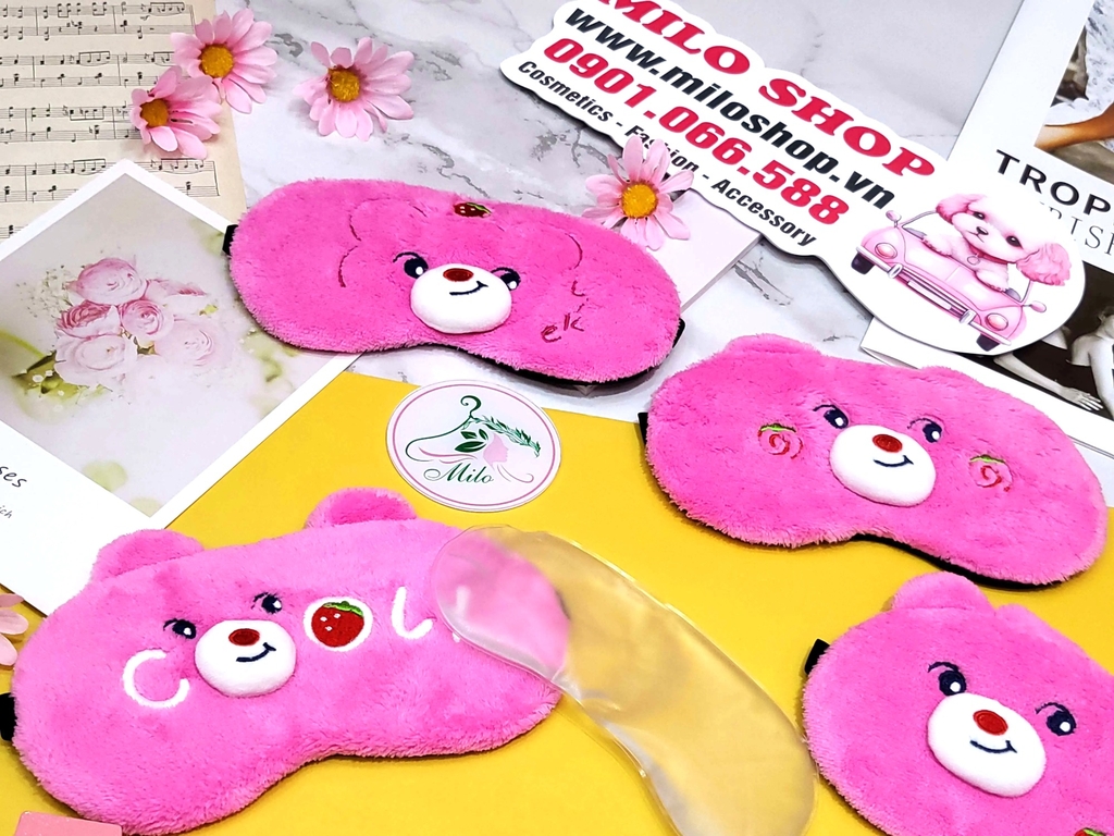 Bịt mắt ngủ lông mịn gấu dâu Lotso (có gel làm mát)