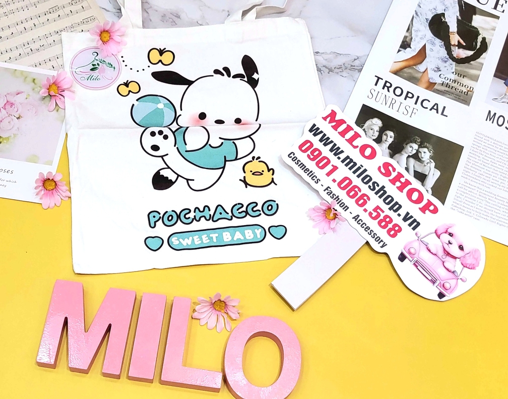 Túi tote canvas gấu dâu Lotso + Melody (Quảng Châu)