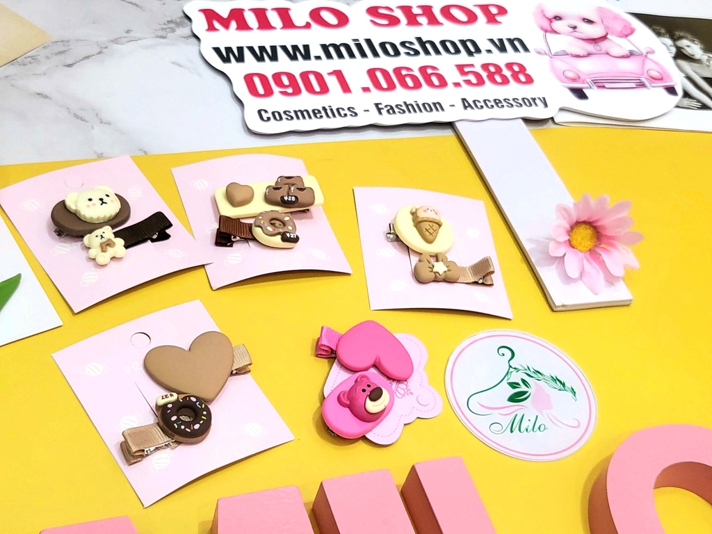 Set kẹp tóc gấu Lotso + mèo Kitty + gấu bear (loại 6 kiểu)