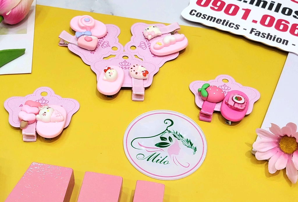 Set kẹp tóc gấu Lotso + mèo Kitty + gấu bear (loại 6 kiểu)