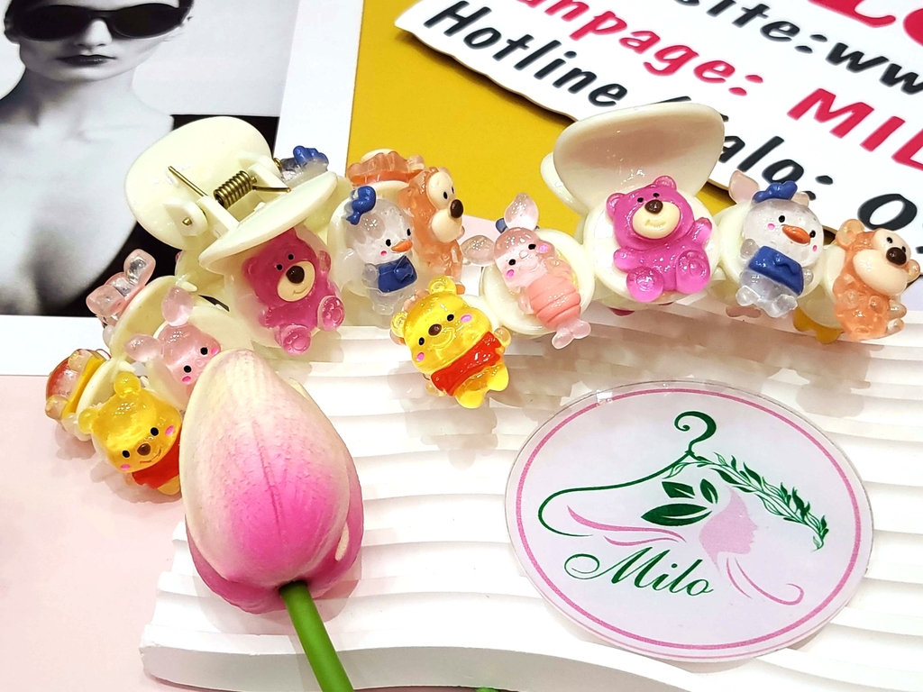 Kẹp tóc charm hoạt hình Disney (kiểu trong + kiểu đục)