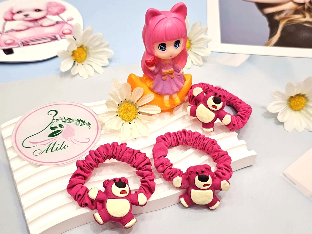 Set 2 dây cột tóc gấu dâu Lotso (màu hồng)
