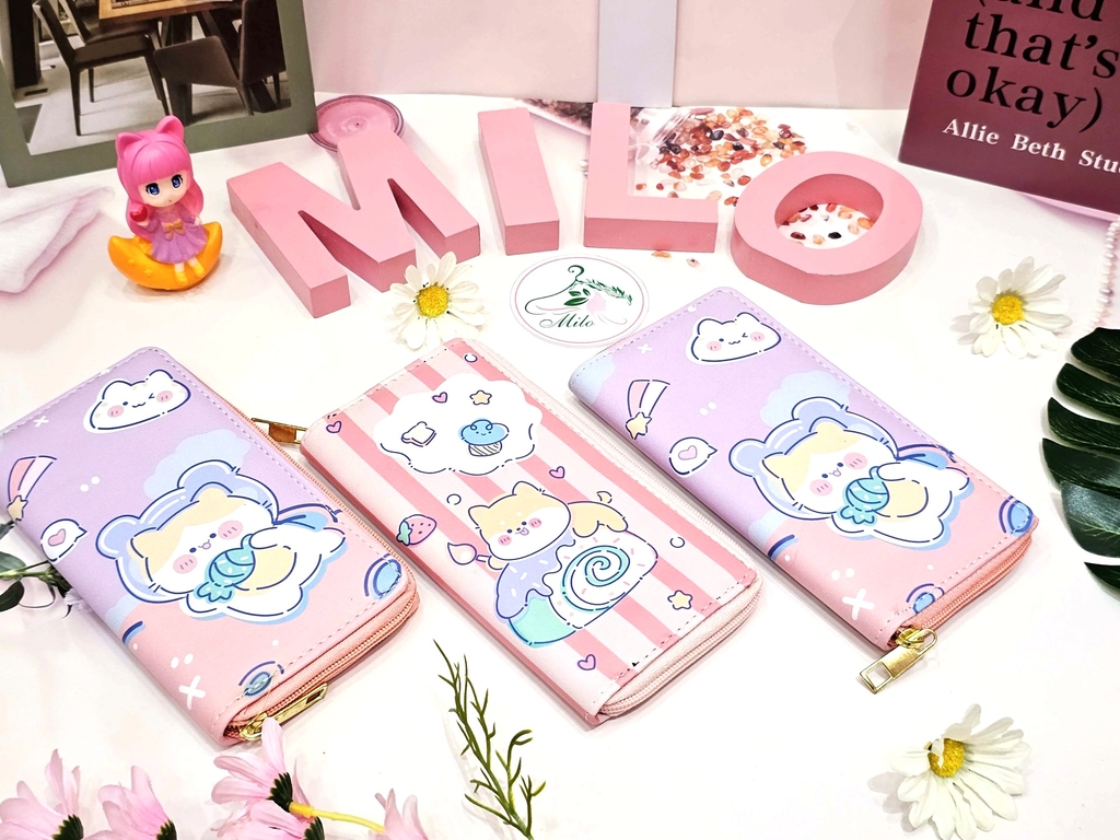 Ví dài cầm tay hoạt hình cute nhiều màu