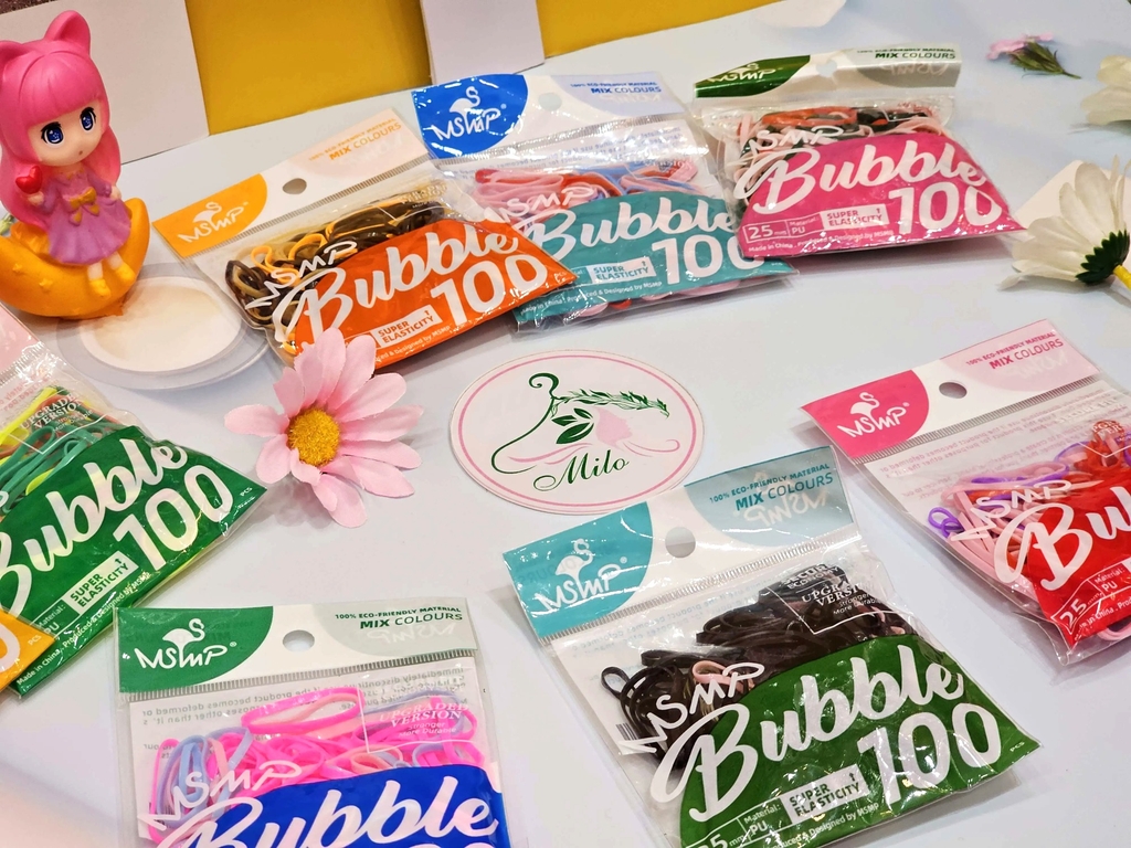 Set 100 thun cột tóc Bubble nhiều màu