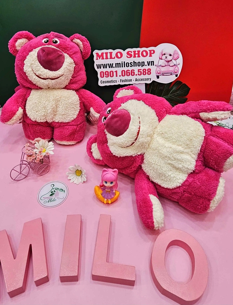 Balo gấu dâu Lotso lông mịn (hình gấu bông to)