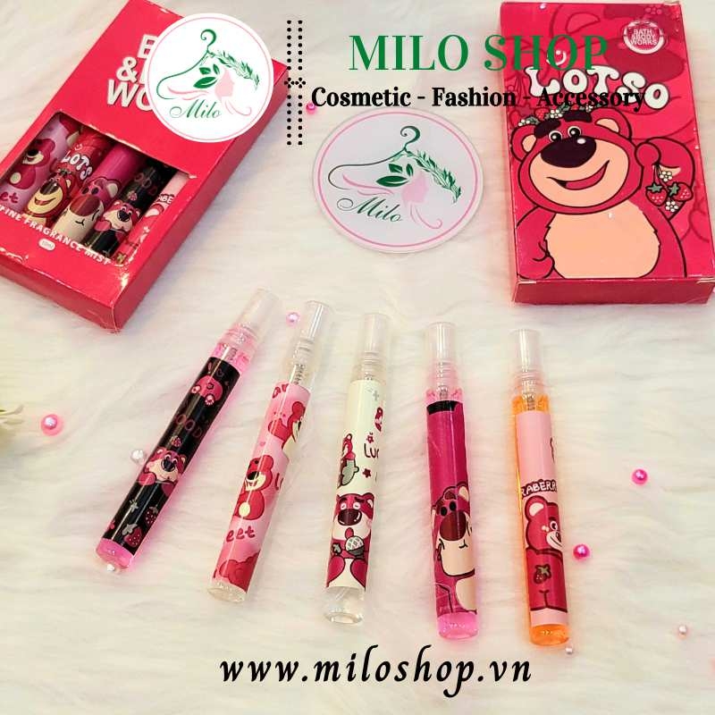 Set nước hoa mini gấu dâu Bath & Body Worles full box - 10ml/chai (set 5 chai)