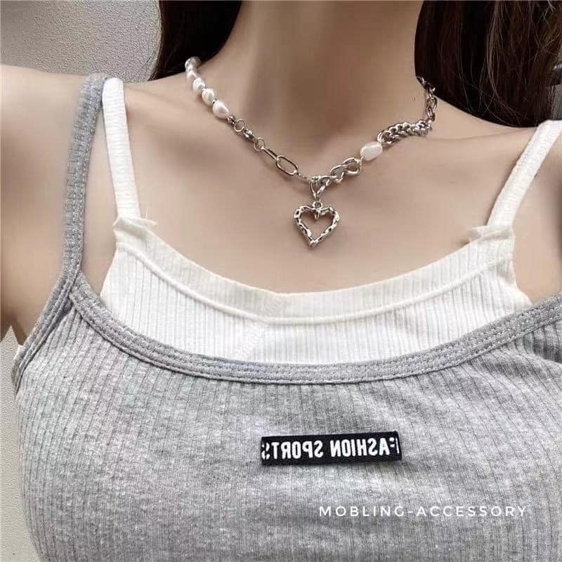 Dây chuyền mặt trái tim phối hạt ngọc trai