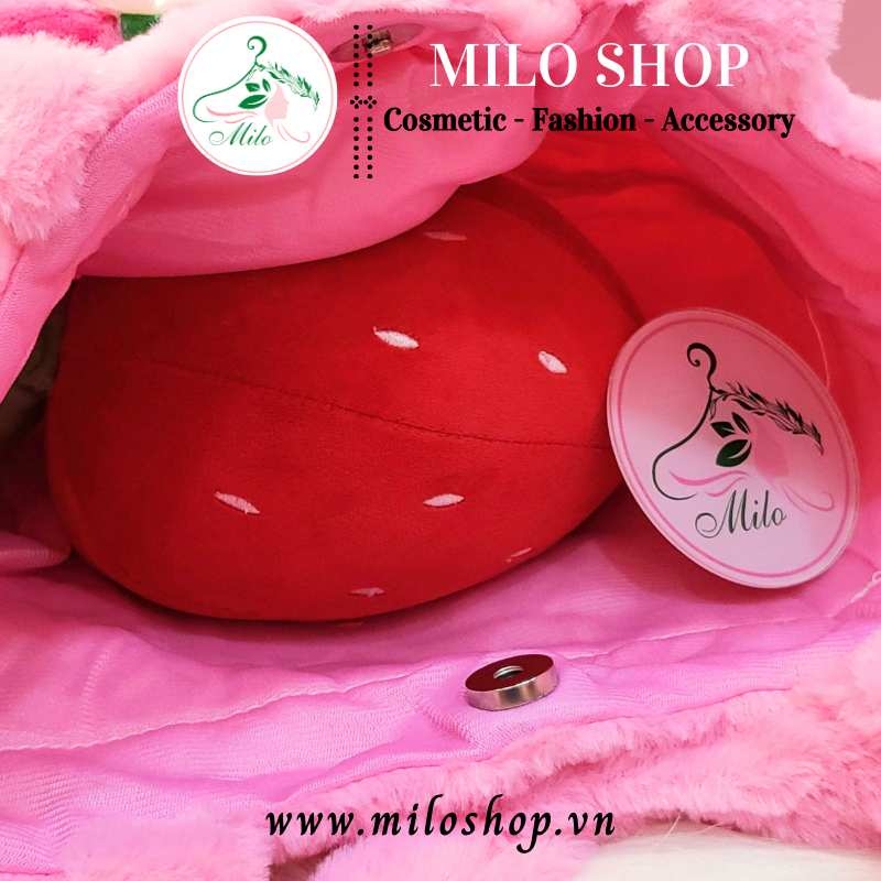 Túi xách lông mịn đeo vai gấu dâu (hồng đậm + hồng nhạt)