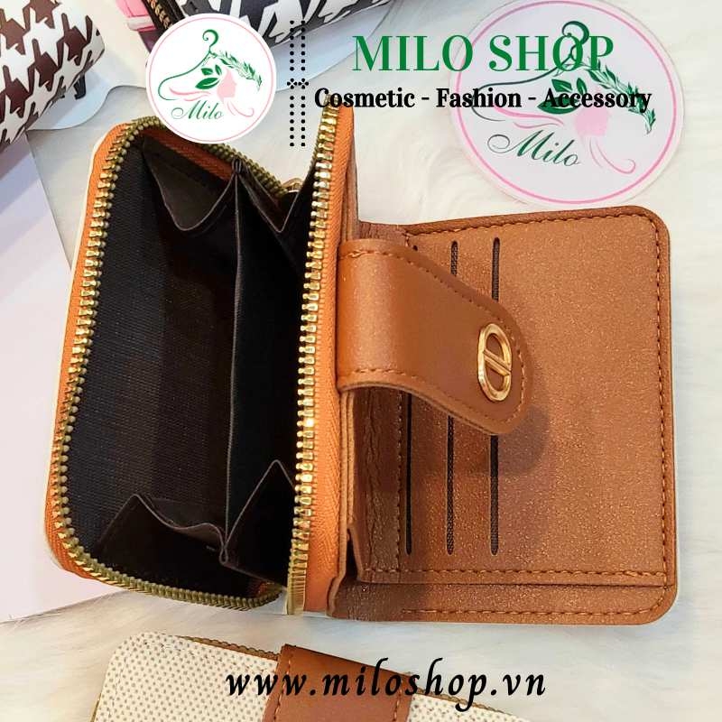 Ví ngắn cầm tay họa tiết kẻ sọc + caro + trơn (có khóa kéo và nút bấm)