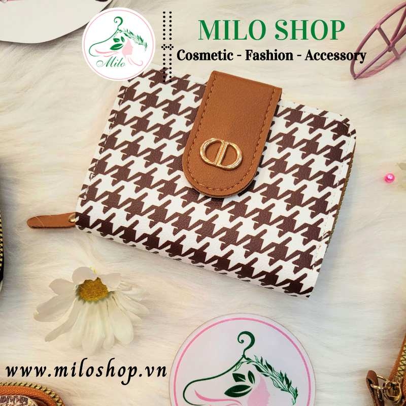 Ví ngắn cầm tay họa tiết kẻ sọc + caro + trơn (có khóa kéo và nút bấm)