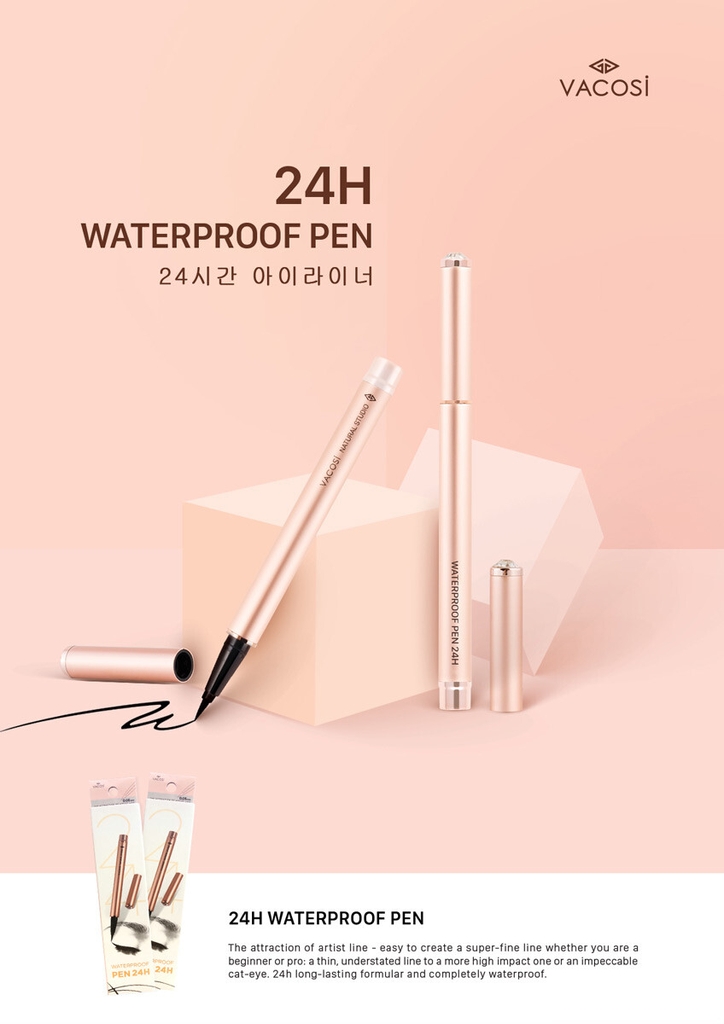 Bút kẻ mắt nước Vacosi 24h Waterproof Pen (Rose Gold) - 2g