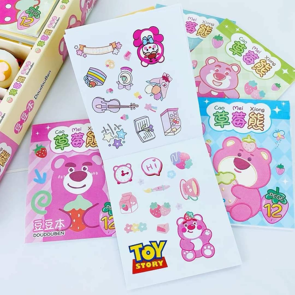 Sổ sticker gấu dâu Lotso cute tặng kèm gạt sticker - Cao Mei Xiong